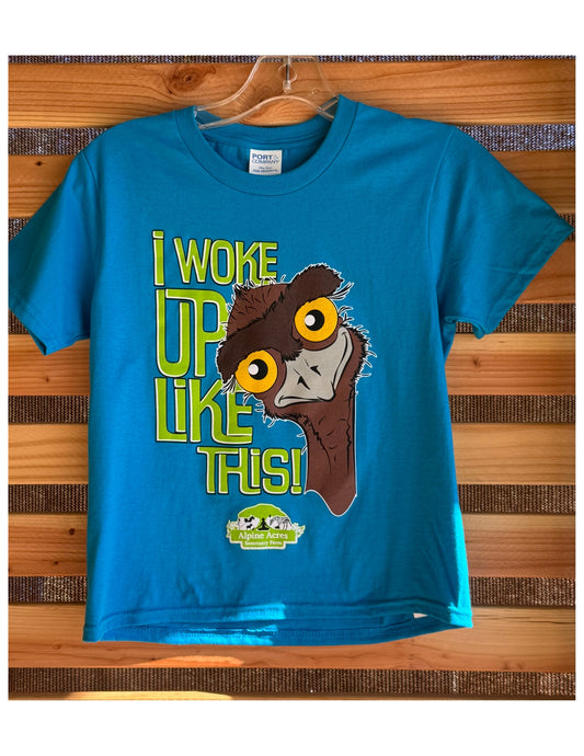 Youth Short Sleeve T-Shirt "I Woke Up Like This" in Blue/Teal