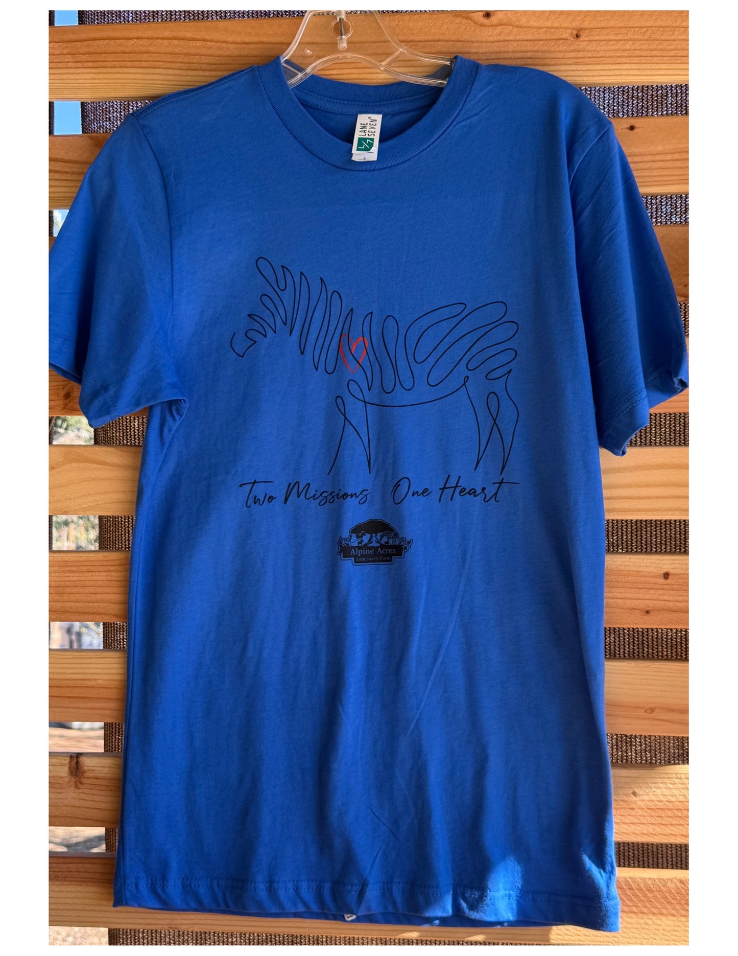 Adult Unisex Short Sleeve T-Shirt "Two Missions One Heart" in Blue